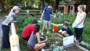 students gardening